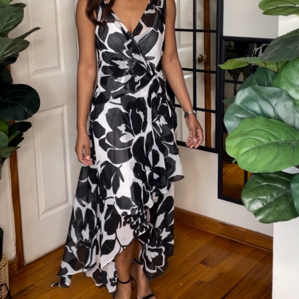 🆕⭐ Donna Karan Black Label White Black Floral Midi Dress - Picture 8 of 14